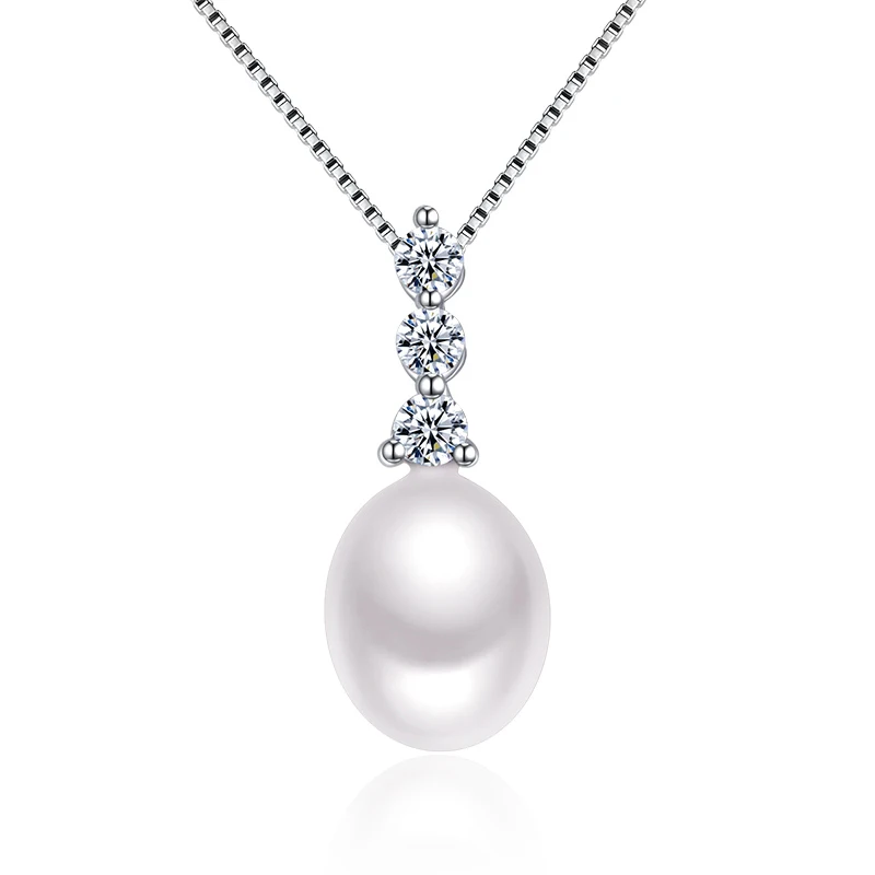 TZ2076P white Natural pearl silver pendant charm necklace
