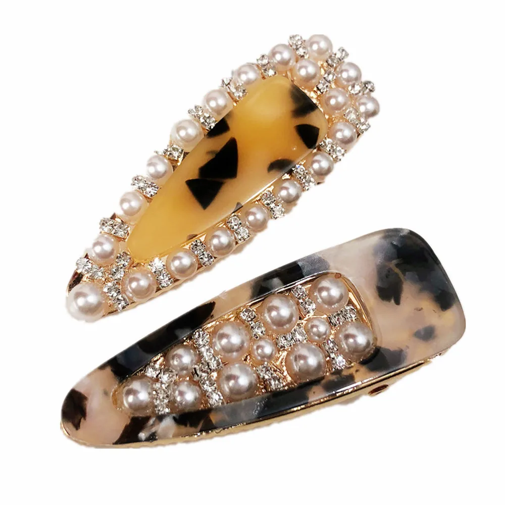 

Women Girl Fashion Elgant Leopard Crystal Hair Clip Party Vaction Hairpin Barrette Pearl Hair Accessories