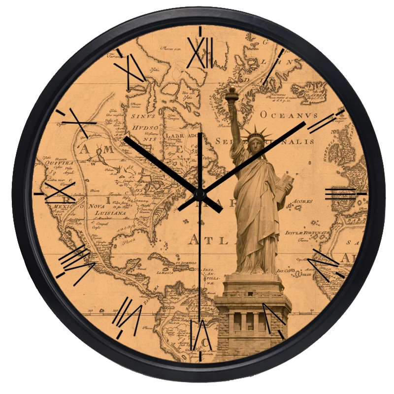 Часы Мирового часового пояса бренд отель лобби часы Roma NO. Мир места интерес крафт-бумага цветные часы-карта