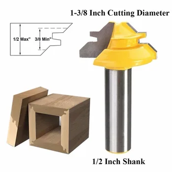 

45 Degree Lock Miter Router Bit 1/2 Inch Shank 1/2 Inch Stock Joint Router Bit Woodworking Cutter Tool