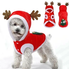 Рождественский стиль милые собаки кошки красный комбинезон с капюшоном Рождественская елка теплые креативные товары для домашних питомцев, игрушка для собак Одежда для кошек Размер XS-XL