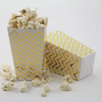 

24pcs/lot (2 packs) Wedding Decor Supplies Foil Gold&Silver Mini Popcorn Boxes Chevron Dot Striped Paper Loot Bags