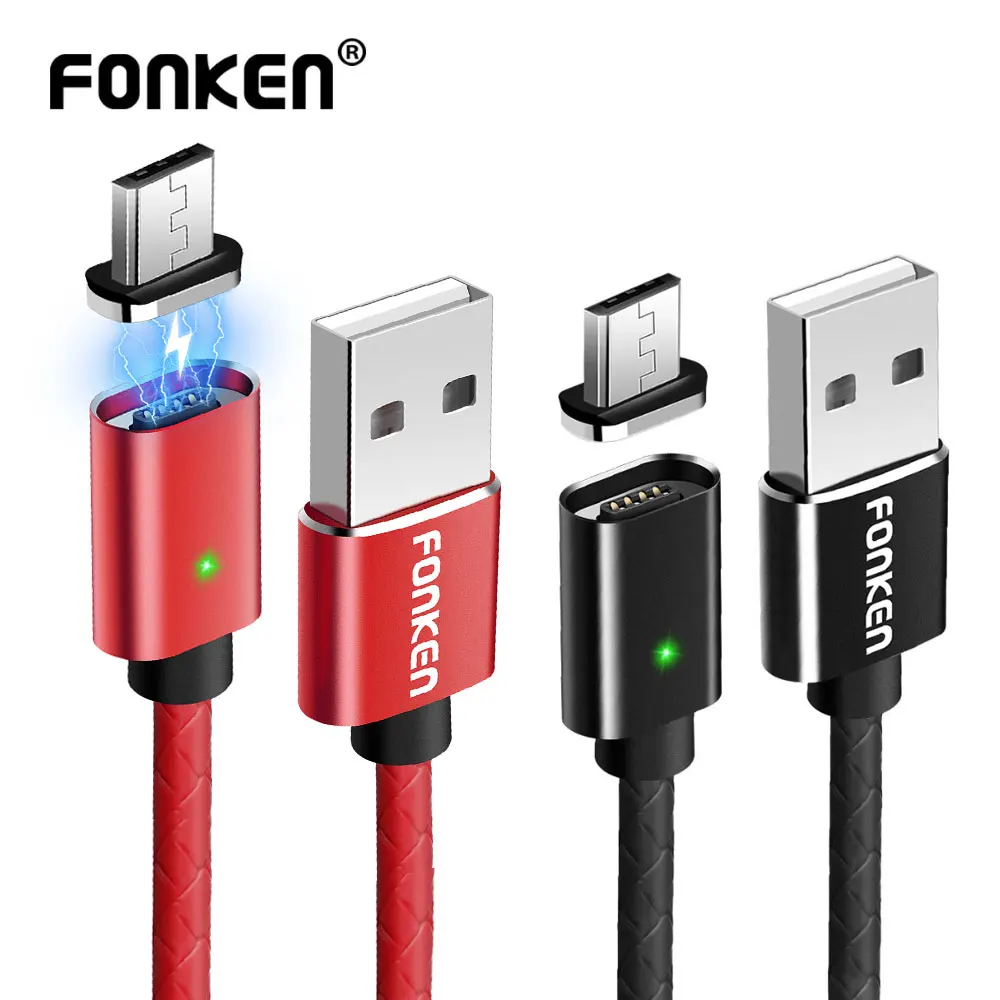 

FONKEN 2 in 1 USB Type C Magnetic Cable Micro USB Phone Magnet Cable 1m LED Mobile Charge Cord imitation Leather Type-C Cables