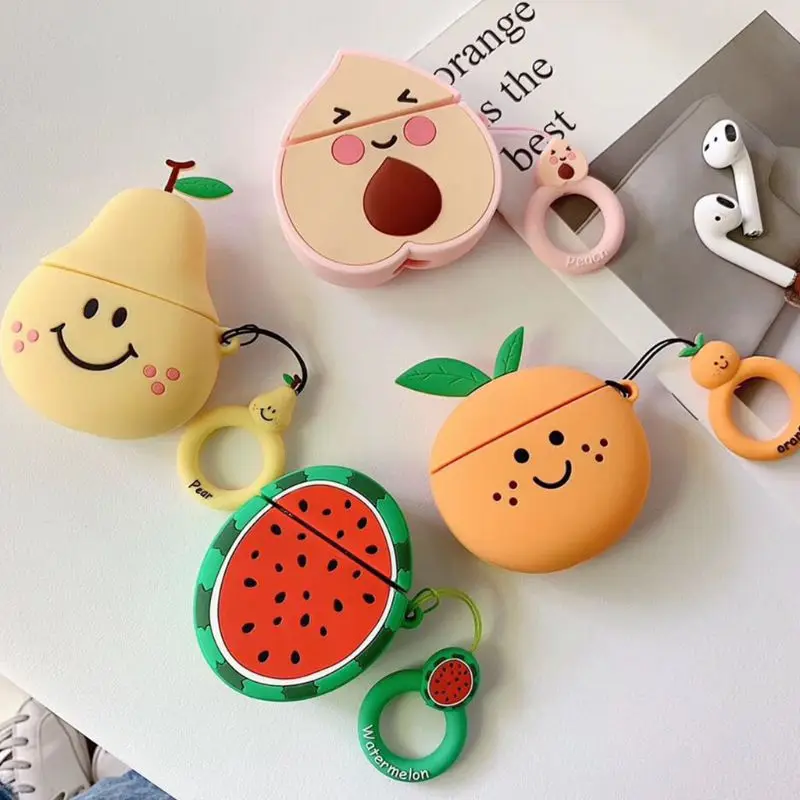

Fashion 3D Fruit Pattern Soft Silicone Protective Cover Shockproof Case Skin with Lanyard for Airpods 1/2 Charging Box Accessori
