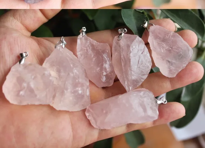 

10pcs natural pink rose quartz crystal point raw gemstone pendant--