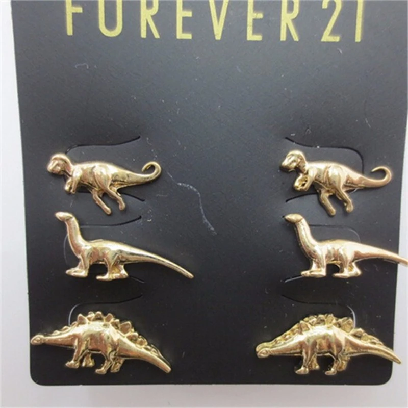 Металлические серьги с животными динозаврами, ювелирные изделия, позолоченные/посеребренные три пары серьги с динозаврами для женщин