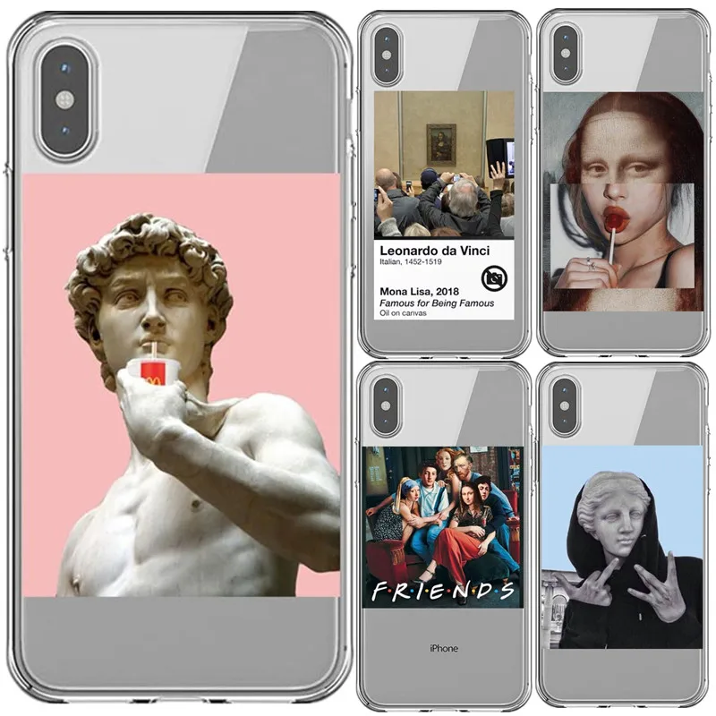 

For iphone X case Mona Lisa Art David lines soft silicone Phone Case cover For Apple iPhone 5 5S SE 6 6s 7 8 Plus XR XS Max case