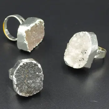 

Natural Onyx Geode Cluster Irregular Ring Of Silver Cladding Adjustable 20-25 mm Long