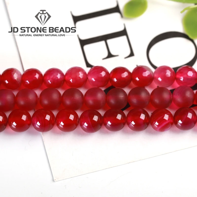 

Smooth Fuchsia Agate Red Color Faceted roundle beads 4 6 8 10mm Matte Rose Onyx Beads Fine Jewelry Accessory For Jewelry Making