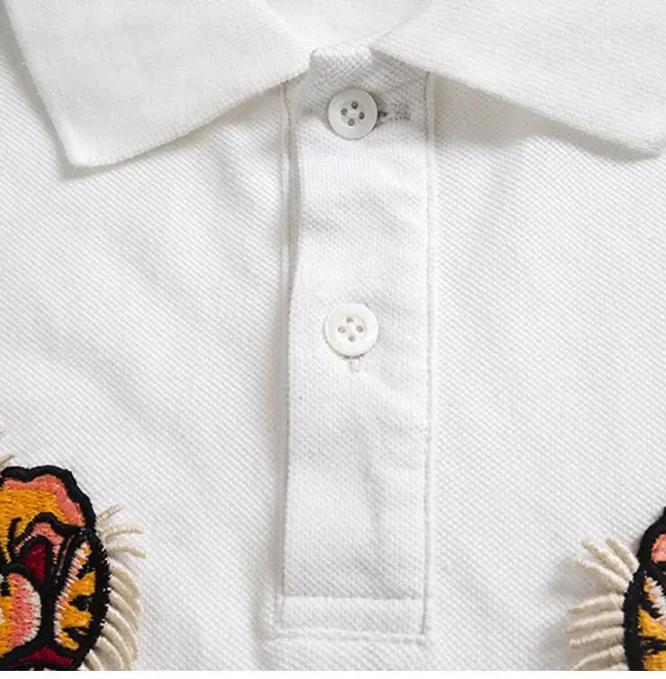 Hohe Neue 2023 Männer Hohe Stickerei Doppel Tiger Kopf Blumen Mode Polo-Shirts Hemd Skateboard Baumwolle Polos Top T # C37_voghion.com