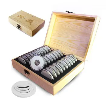 

30 Grid Commemorative Coin Collection Wooden Box Coin Storage Box Collection Box 20/25/30/35/40mm Universal