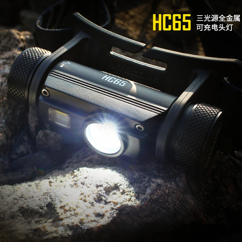 NITECORE HC65 USB Перезаряжаемый налобный фонарь XM-L2 U2 max 1000 люмен луч бросок 110 м фара с 18650 3400 мАч литий-ионный аккумулятор