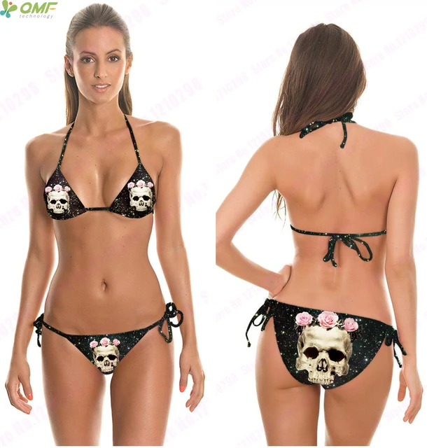 3D Print Cute Green Zombie Bikinis Set Sexy Beach Split Two piece Swimsuit Strappy Funny Cartoon