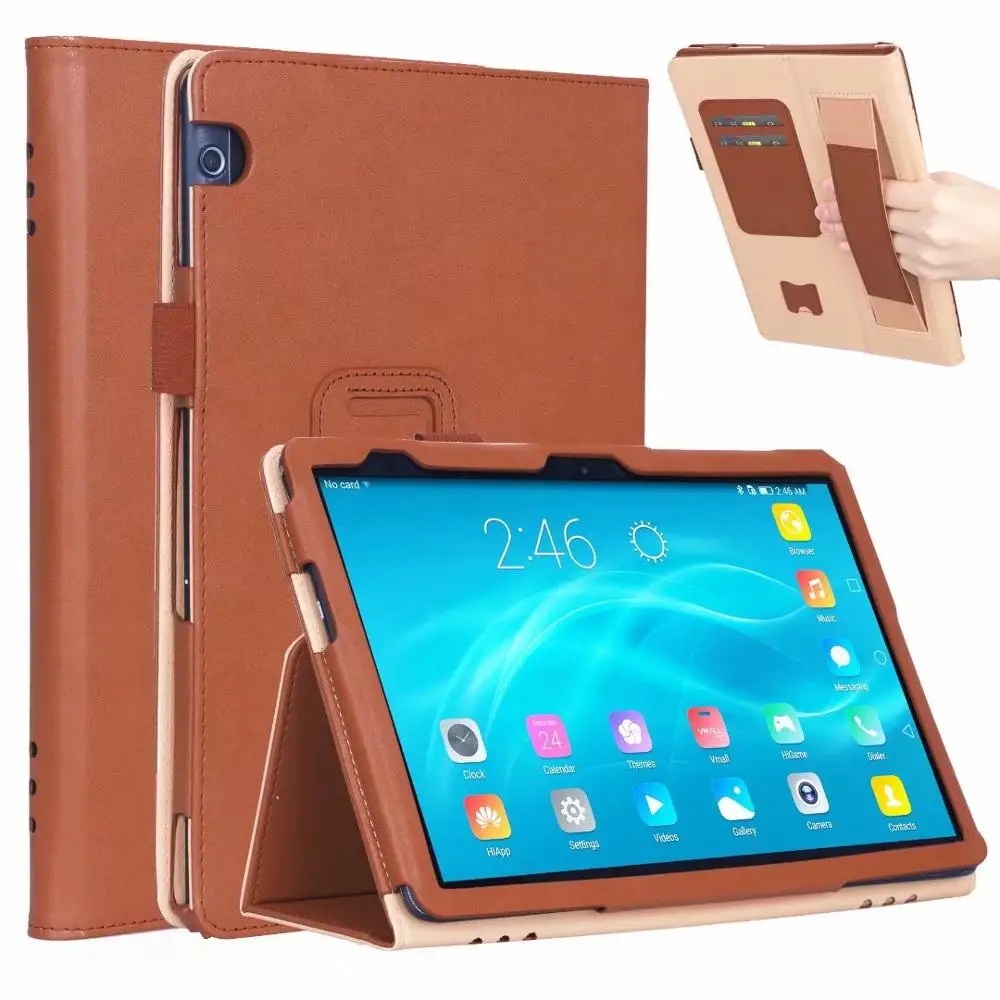 Чехол для huawei MediaPad T5 10 AGS2-W09 L09 L03 W19 Роскошные принципиально планшеты из искусственной кожи ручной держатель с подставкой Чехол 10,"+ подставка для ручек - Цвет: Коричневый
