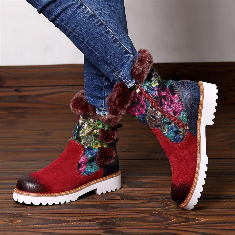 2019 New Rabbit Fur Snow Boots Women Shoes Genuine Leather Casual Comfortable Women's Boots Retro Ladies Short Plush Flats Boots (7)
