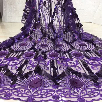 

Purple African 3D Sequins Lace Fabric 2019 High Quality Lace French Sequence Tulle Lace Nigerian Lace Fabrics For Wedding