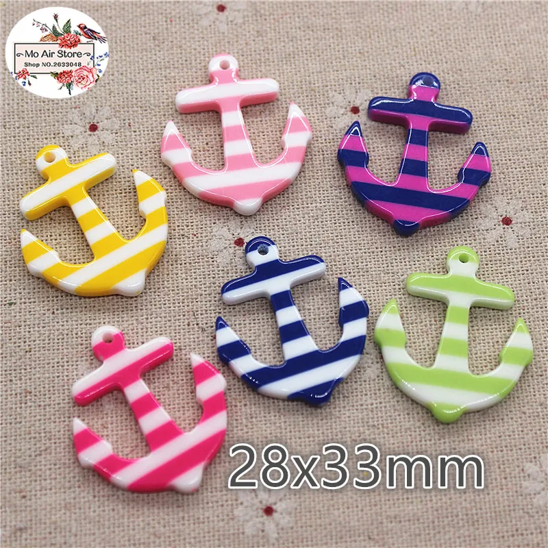 

10pcs anchor stripe mix color Resin flatback Cabochon Art Decoration Charm Craft DIY accessories 28x33mm