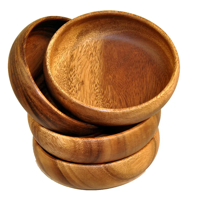 5 Acacia Wood font b Salad b font Bowl Round Calabash Serving font b Salad b