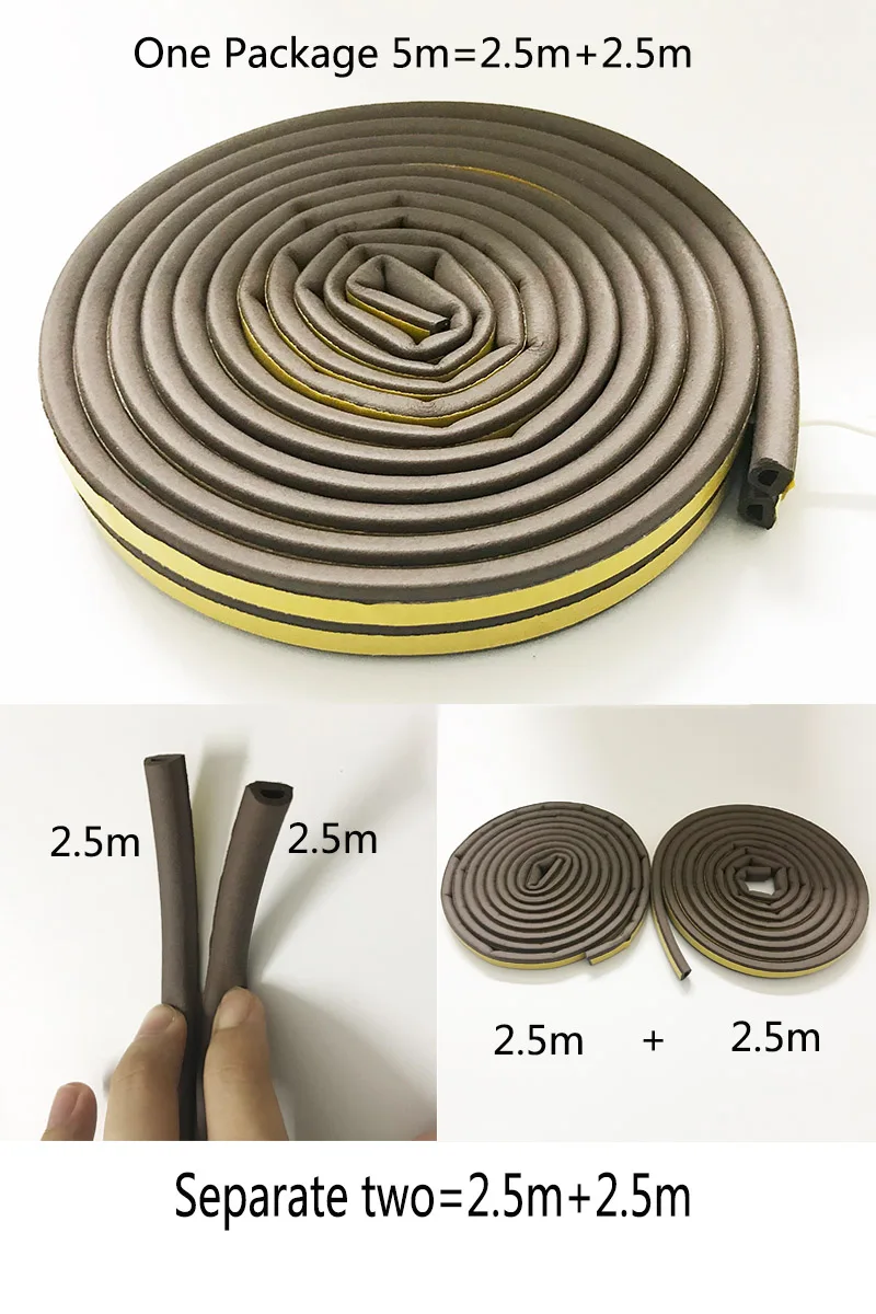 E-type 5m Doors And Windows Seal Strip Soundproof Strip Self-Adhesive Foam Rubber Super Glue Soundproofing Weatherstrip Top