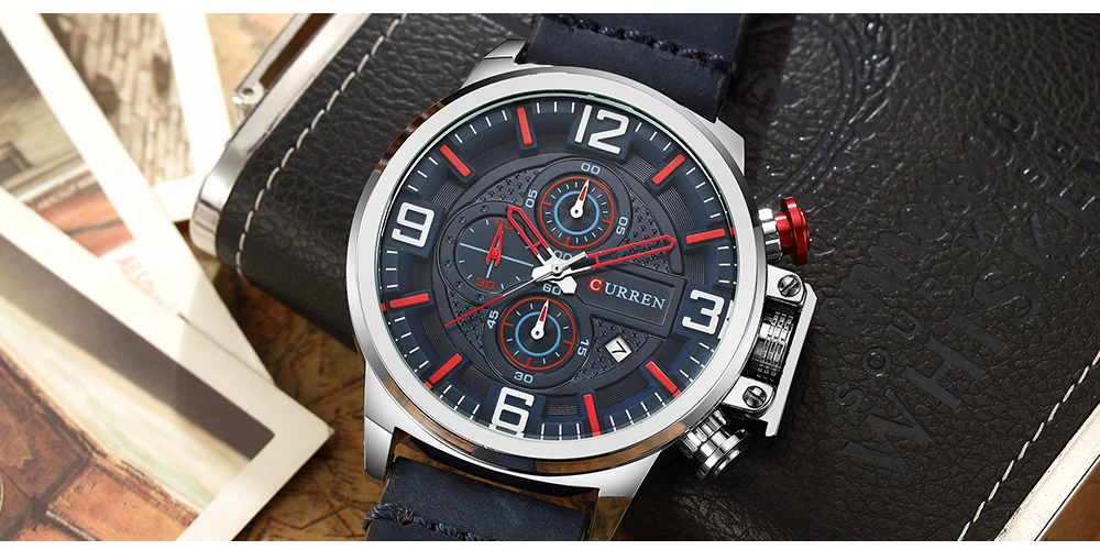 CURREN New Men Watches Fashion Sports Chronograph Red Wristwatch Waterproof Quartz Male Clock Relogio Masculino Montre Homme