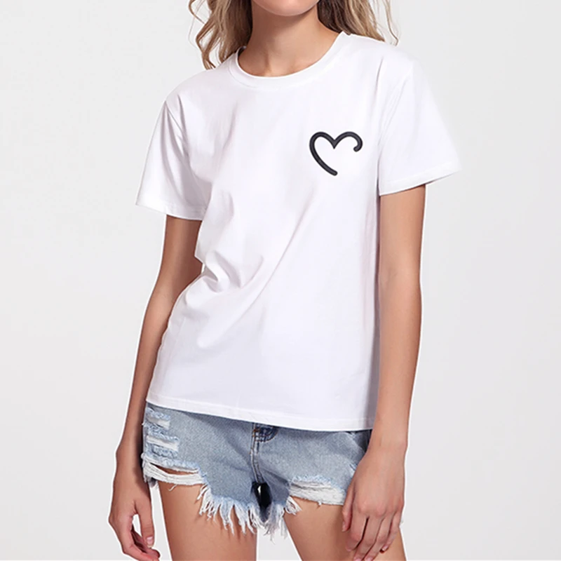 Забавная летняя футболка с принтом в виде сердца, женская черно-белая футболка с коротким рукавом, женская уличная одежда в стиле Харадзюку