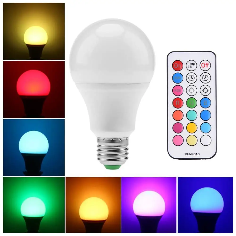 

E27 LED Bulb 5W 10W 15W AC85-265V Changeable RGB Bulb Light RGB + White 16 Color LED Lamp With Remote Control + Memory Function