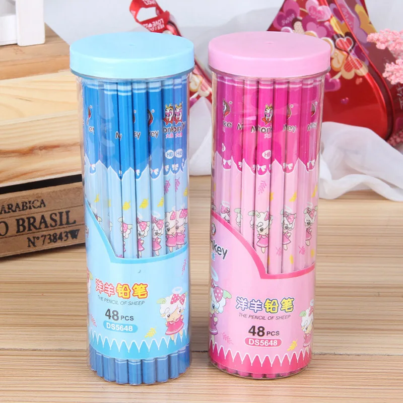 

48 pcs/lot Wooden HB Pencil Six Angle Bar Lead For Writing Painting Sketch Barrel Packing Students Pupils Pencil School Supplies