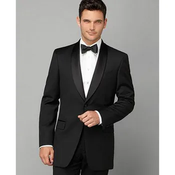 

Hot Sale Custom made slim Black Groom Tuxedo Shawl Lapel mens suit terno masculino 2017 Men Wedding Suits ( jacket+Pants+tie)