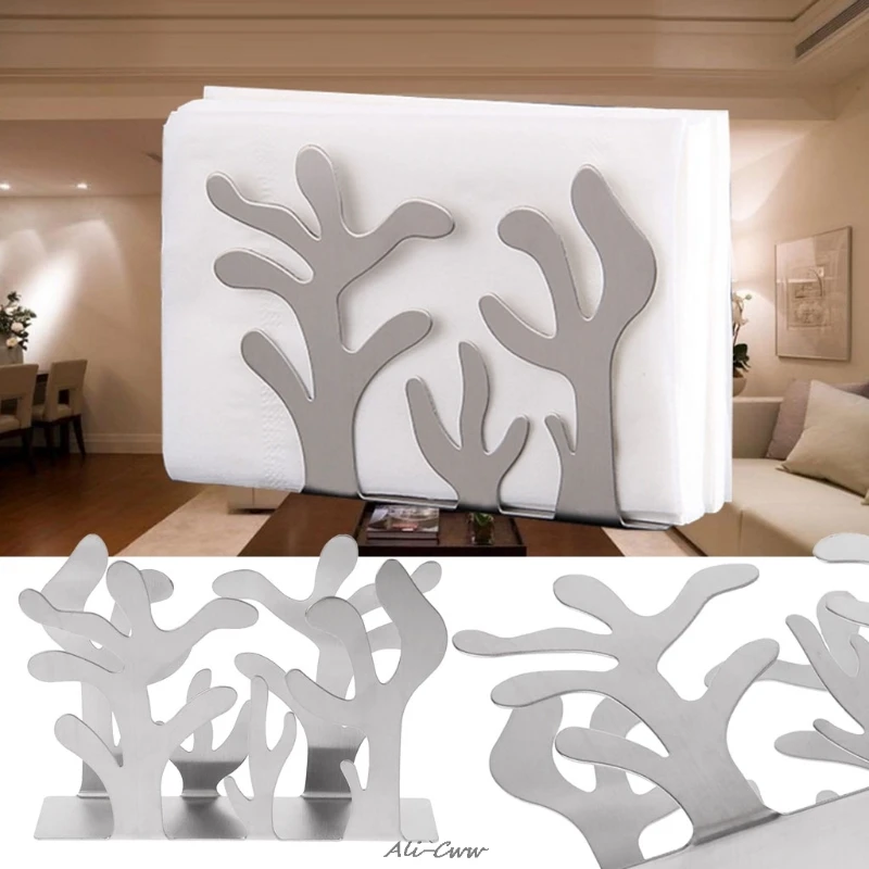

Stainless Steel Napkin Rack Box Dispenser Tissue Holder Plants Table Decoration