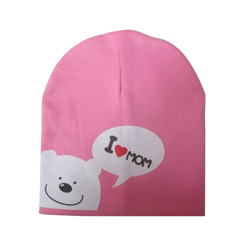 С милыми ушками; шапочка для новорожденного, для малыша, для мальчиков и девочек хлопковая шапка мягкая осень-зима для детей с надписью «I Love mama» и «I Love papa» и шапки с принтом - Цвет: mom pink