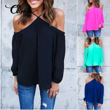 Sexy Halter O-Neck Off Bahu Chiffon Wanita Blouse 2018 Musim Semi Musim Panas Kasual Lengan Panjang Club Partai Blusas Plus Ukuran Tops
