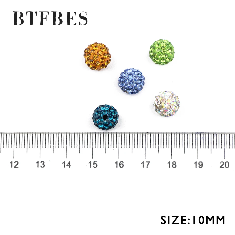 Бусины BTFBES 10 мм 20 шт. с микрозакрепкой ПАВЕ Хрустальный диско шар круглая глина