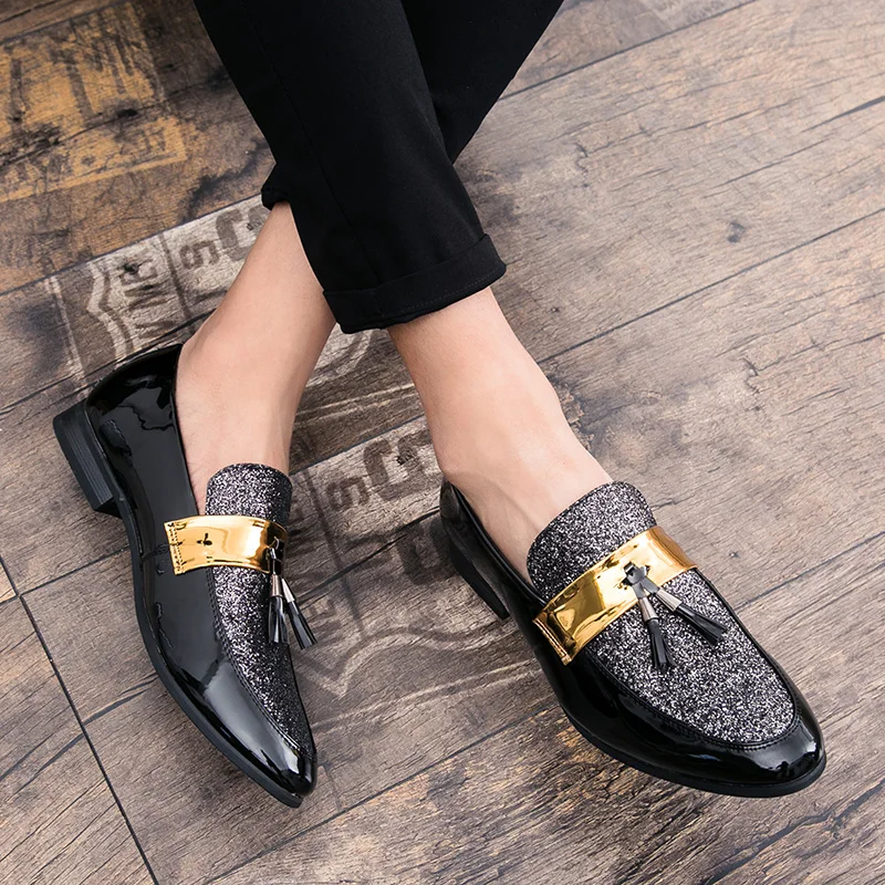 POLALI/Лидер продаж; мужская обувь на плоской подошве; цвет черный, золотистый; официальная Лоскутная обувь; повседневная мужская обувь из искусственной кожи; Мужская обувь; Новинка года