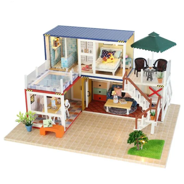 DIY Model Doll Houses Assembling Wood Doll House Toy 3D