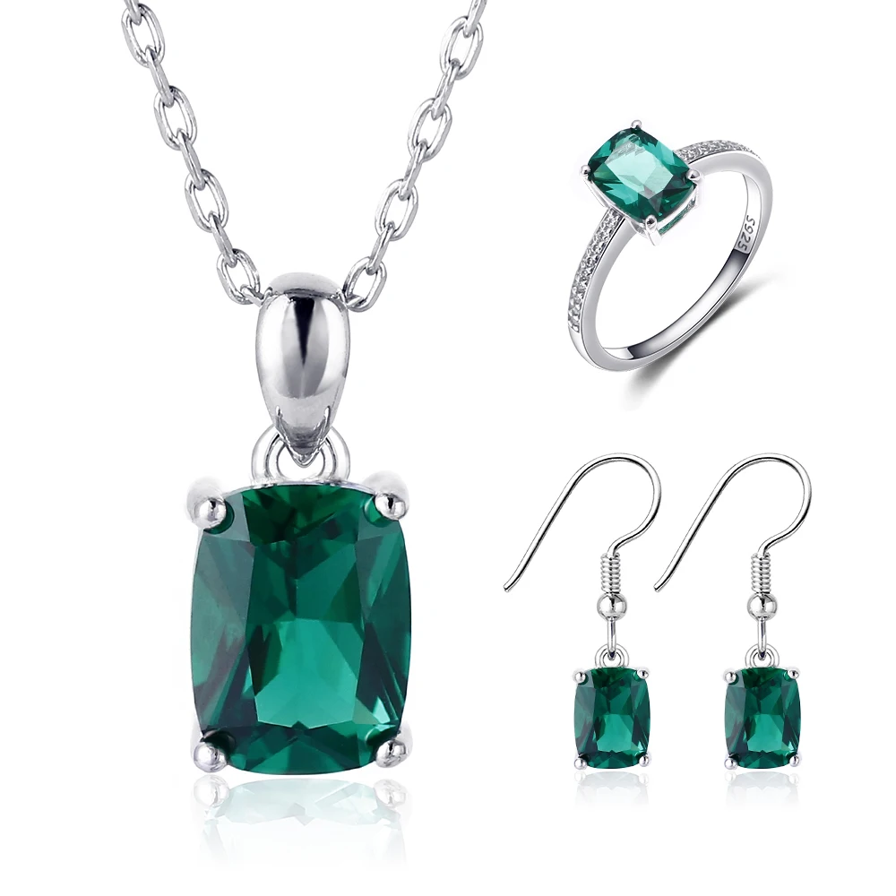 

Wedding Authentic Aquamarine Sky Blue Emerald Ring SetPendant Earrings 925 Sterling Silver Jewelry Set Ladies Necklace Gift