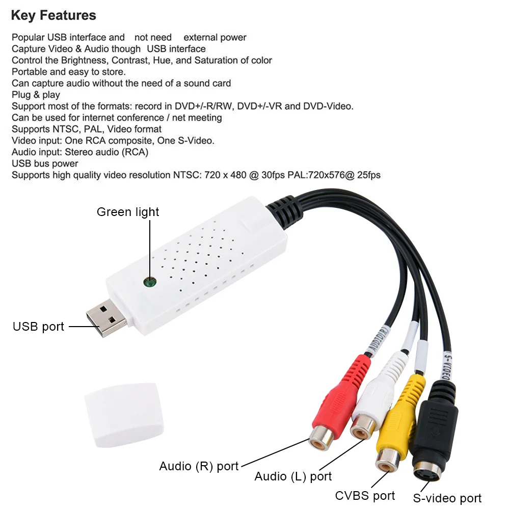 

USB 2.0 Cable Adapter Audio Video Grabber Capture Card for Windows 7/8 OS LCC77