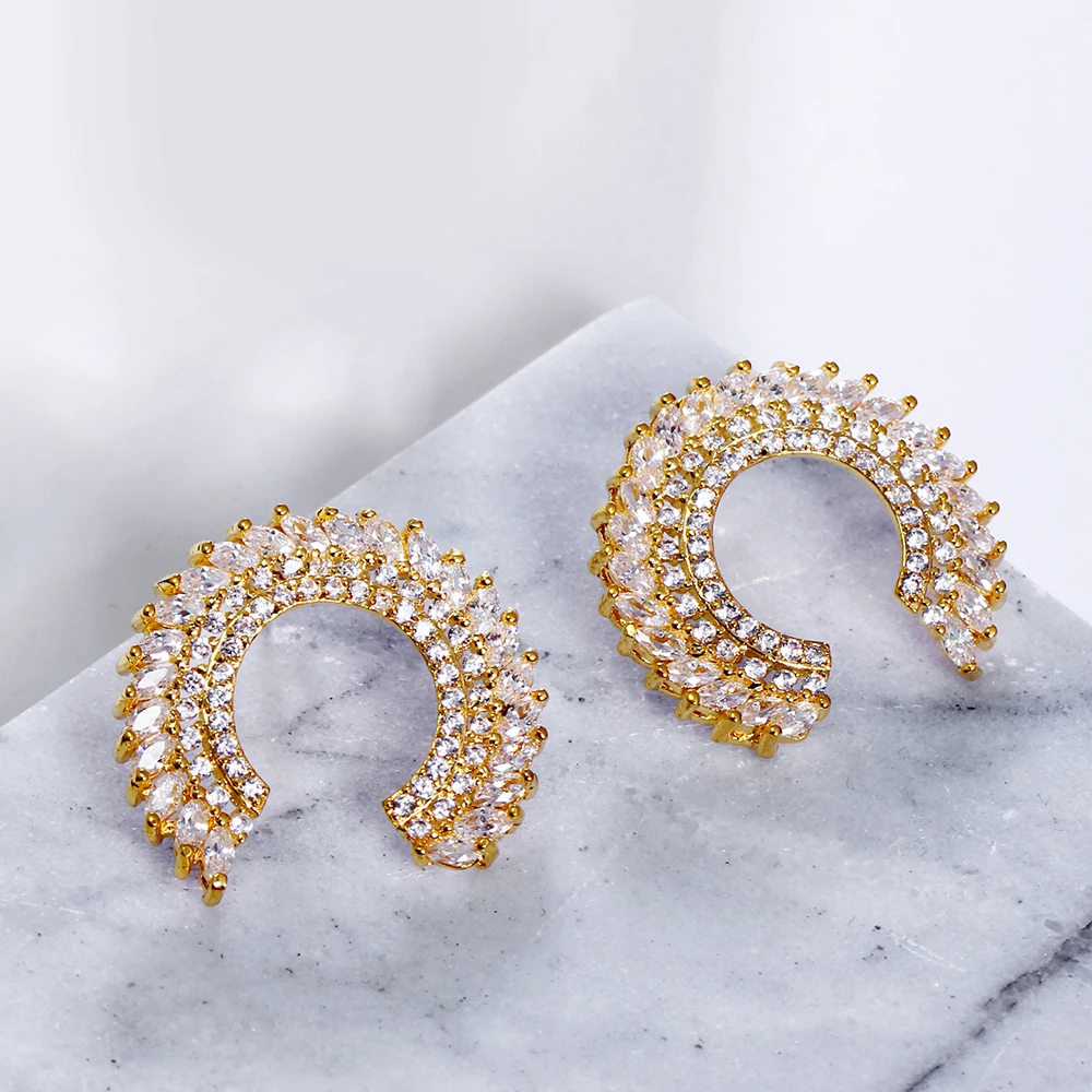 Big latest half round designer stud earrings brinco aretes zirconia oorbellen high quality jewelry earring for women