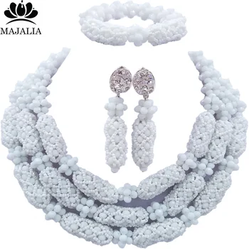 

Majalia Luxury Nigeria Wedding African Beads Jewelry Set White Crystal Necklace Bridal Jewelry Sets Free Shipping 1TY028