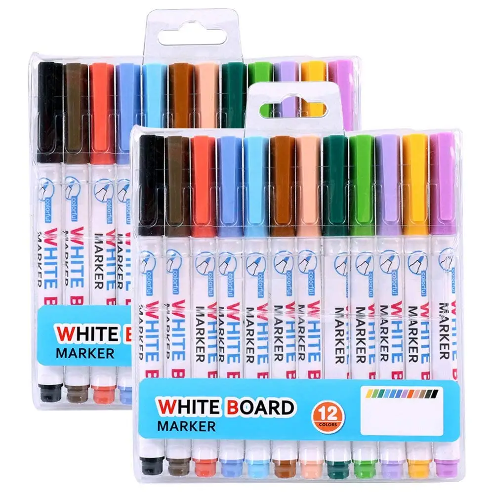 

White Board Marker, Fine Point Dry Eraser Markers with 12 Colors, Pack of 2