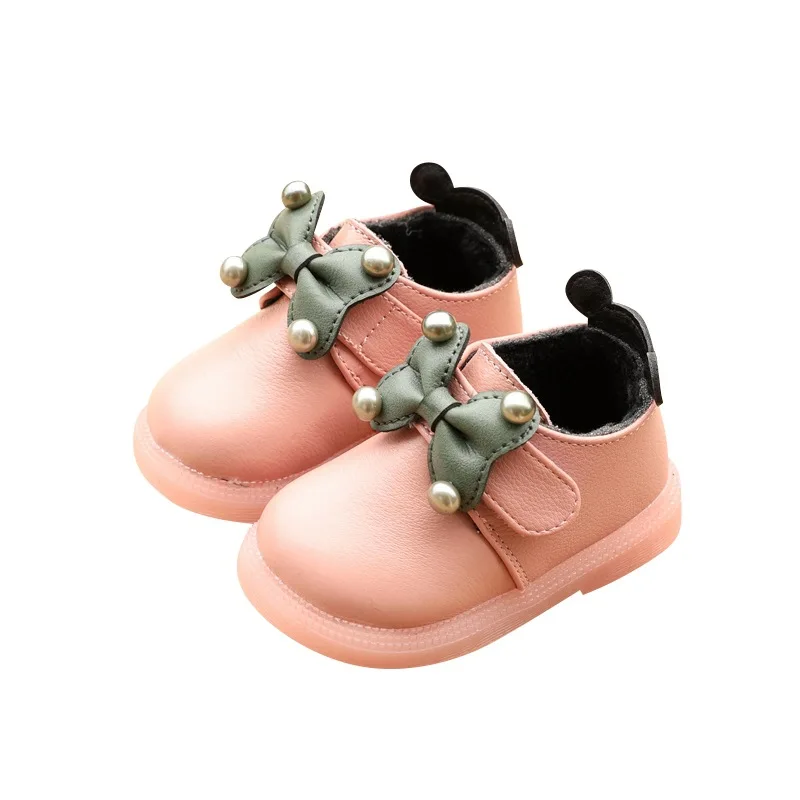 

2019 Winter New Baby Girls Snow Boots PU Leather Infant Toddler Cotton Booties Bebe Princess First Walkers Cute Butterfly-knot