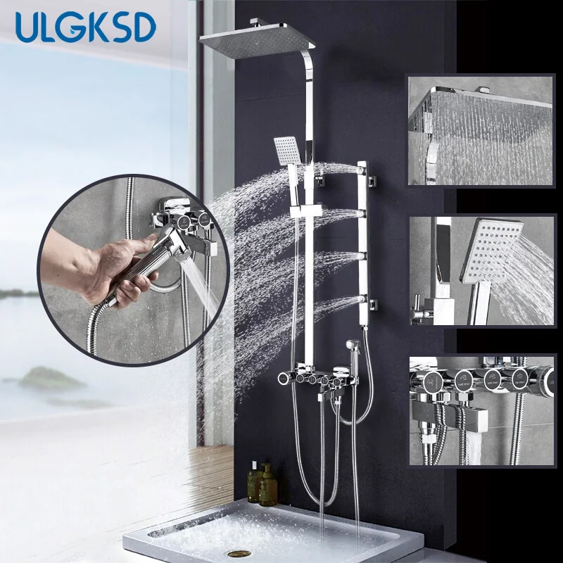 ULGKSD Chrome Black Shower Faucet W/ Bidet Spray Brass Mixer Tap Side