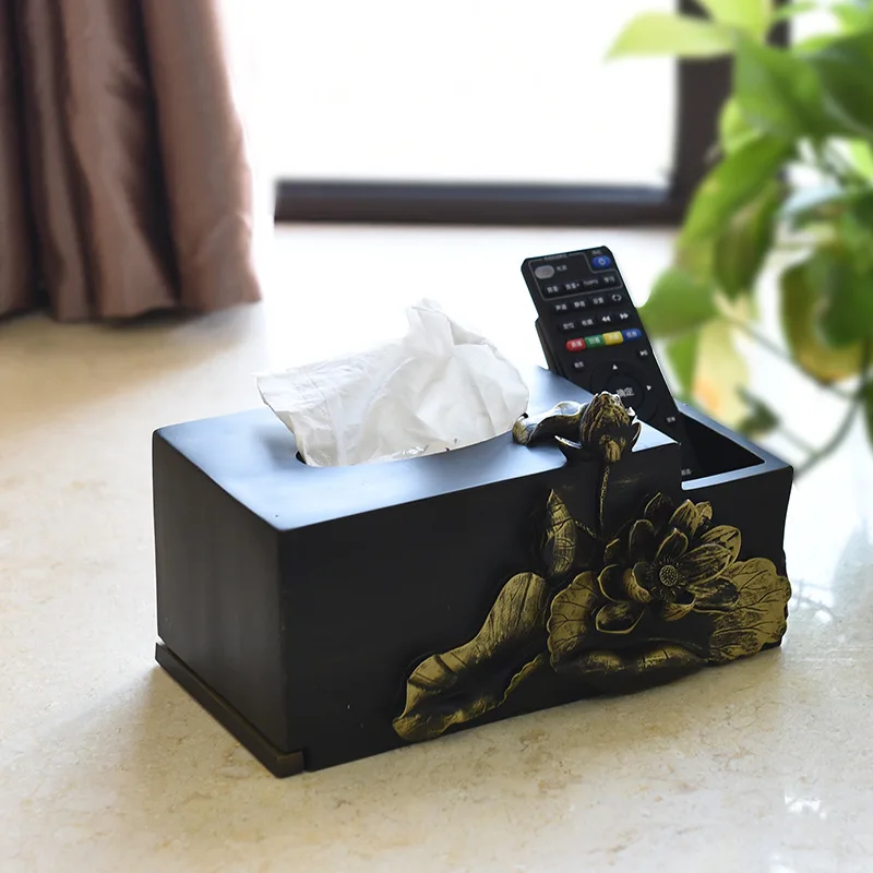 Chinese style Home supplies tissue box ornaments Antique art living room office lotus rectangular box
