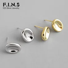 F.I.N.S классические серьги из стерлингового серебра S925, овальные маленький гладкий серьги-гвоздики, Золотые серьги, геометрические женские ювелирные изделия