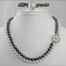 Очень хорошо Mabe Застежка 2 Ряда 8-9 мм Akoya Белый Черный Мать Жемчужное Ожерелье браслет Оптовые Серебряные свадьба женщины Ювелирные Изделия