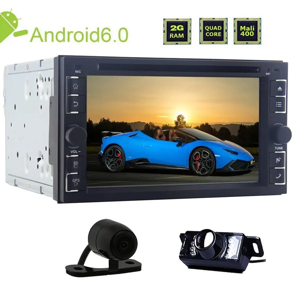 Quad-Core 6.2 inch Android 6.0 DVD Player Double Din 2 Car Stereo GPS Radio Support Mirroring OBD2 + Front/Reversing Camera | Автомобили и