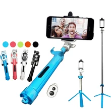 3 em 1 Mini Dobrável Selfie Vara Auto Bluetooth Selfie Vara + Tripé + Bluetooth Do Obturador Controle Remoto para iPhone Android