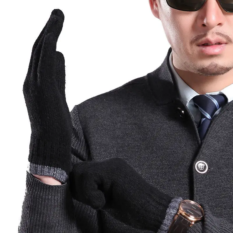 Buy Men's Gloves Genuine 100 Wool Male Knitted Gloves