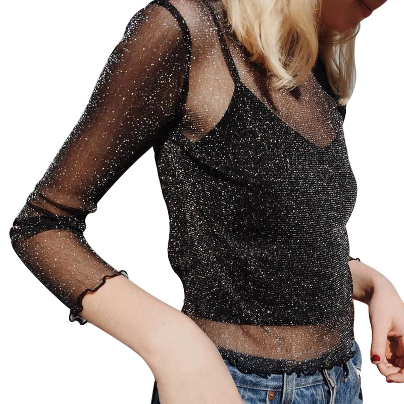 

Office Shirt Blouse Ladies Shirt Sexy Fashion Women Summer Mesh Tops Transparent 2018 White Black Female Femme Blusas Femininas
