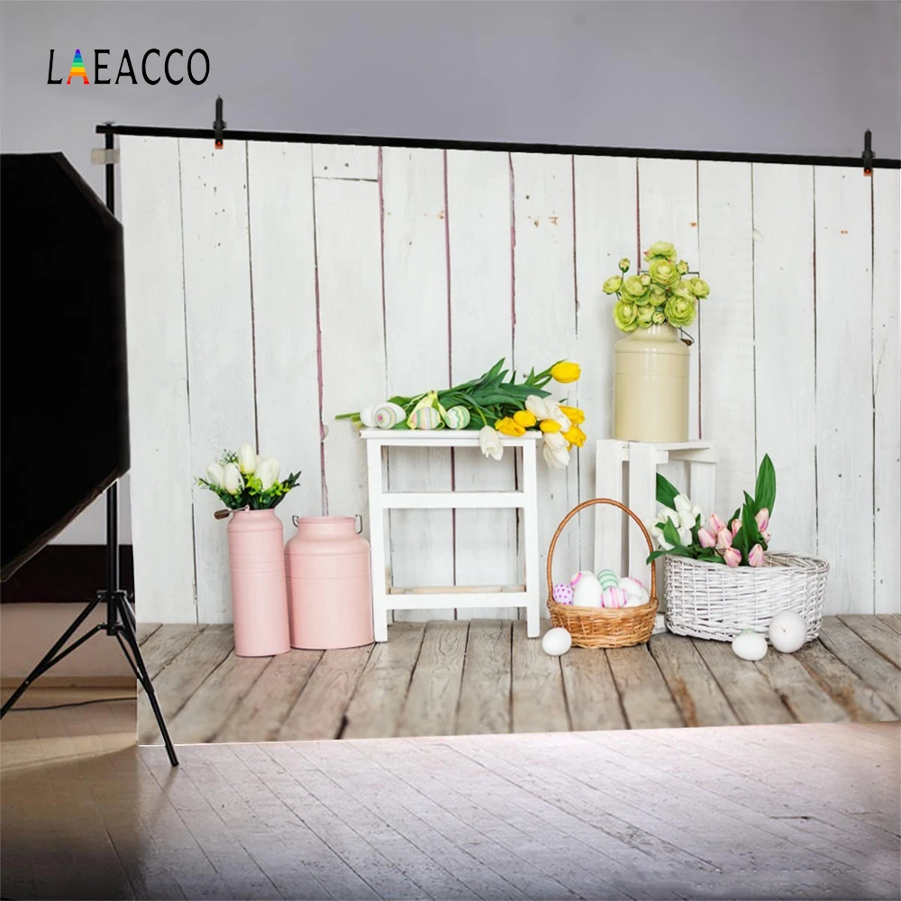 Laeacco весенние цветы пасхальные яйца деревянные доски Детские фотографии фоны индивидуальные фотографические фоны для фотостудии