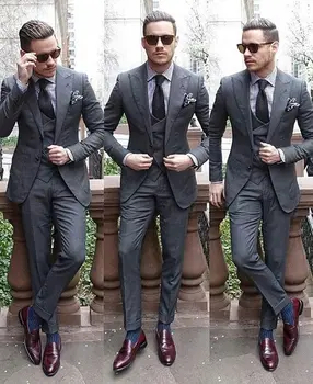 Skup 2017 Najnowsze Wzory Płaszcz Pant Szary Mężczyźni Garnitur Garnitury ślubne Dla Mężczyzn Terno Slim Fit Skinny Stylowy Niestandardowe Smokingu 3 Sztuka Masculino